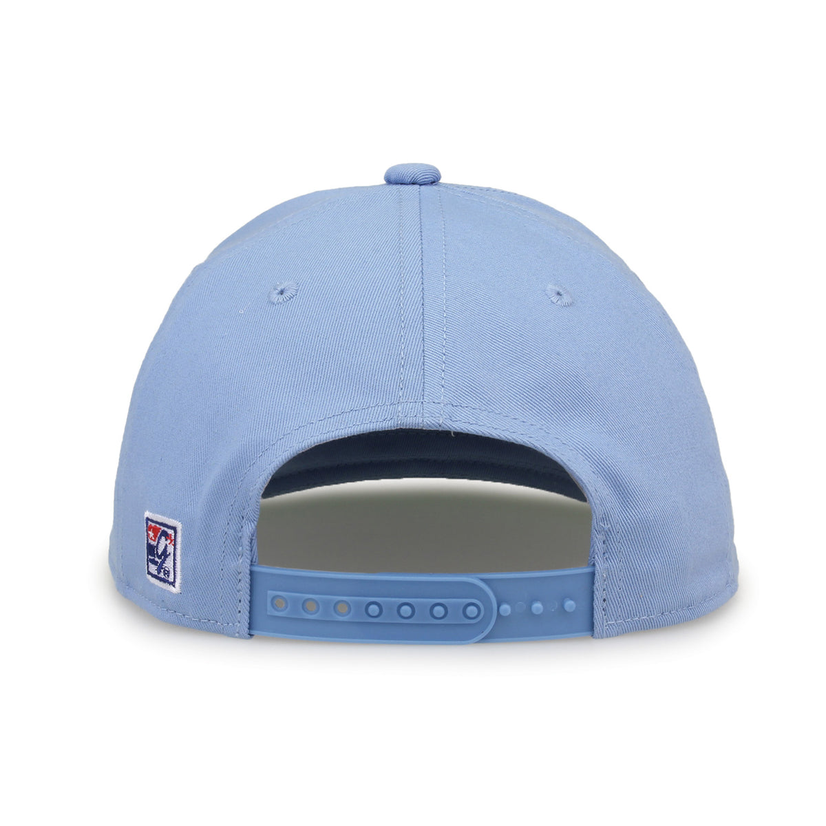 North Carolina Retro Bar snapback hat in light blue, straight rear view showing the adjustable snap closure