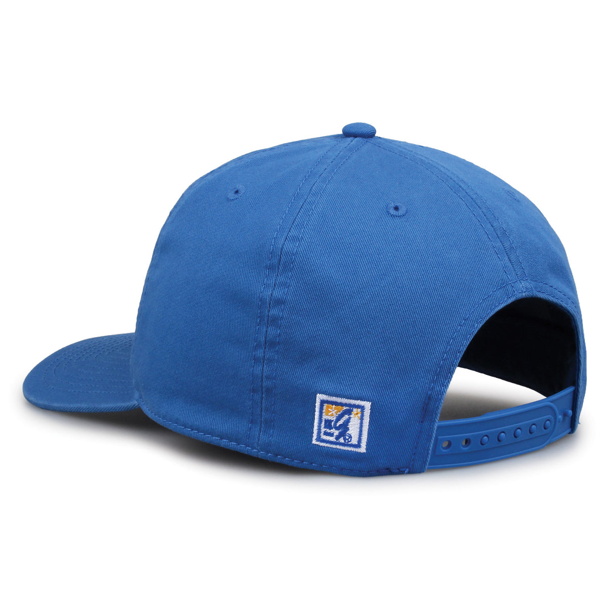 UCLA Bruins Original Heritage Script Snapback in la blue, rear view showing adjustable snapback closure
