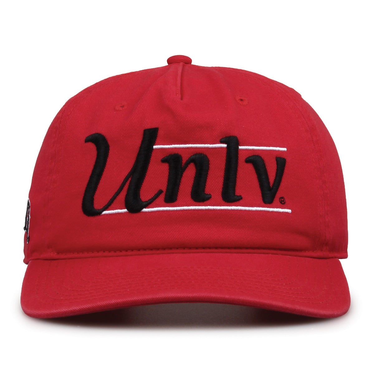 UNLV Rebels Original Heritage Bar Snapback in red, front view of embroidered school script and bar design