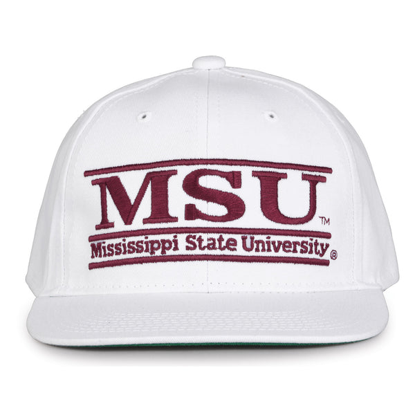 Mississippi State Retro Bar snapback hat in white, front view