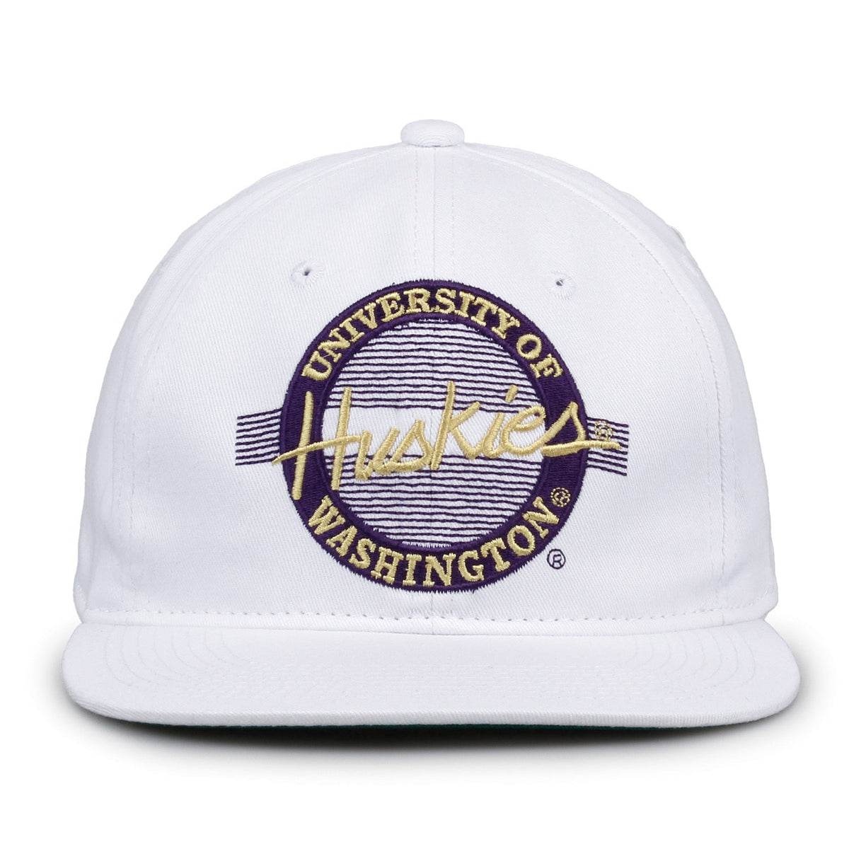 Washington Huskies Retro Circle Snapback - White, front view
