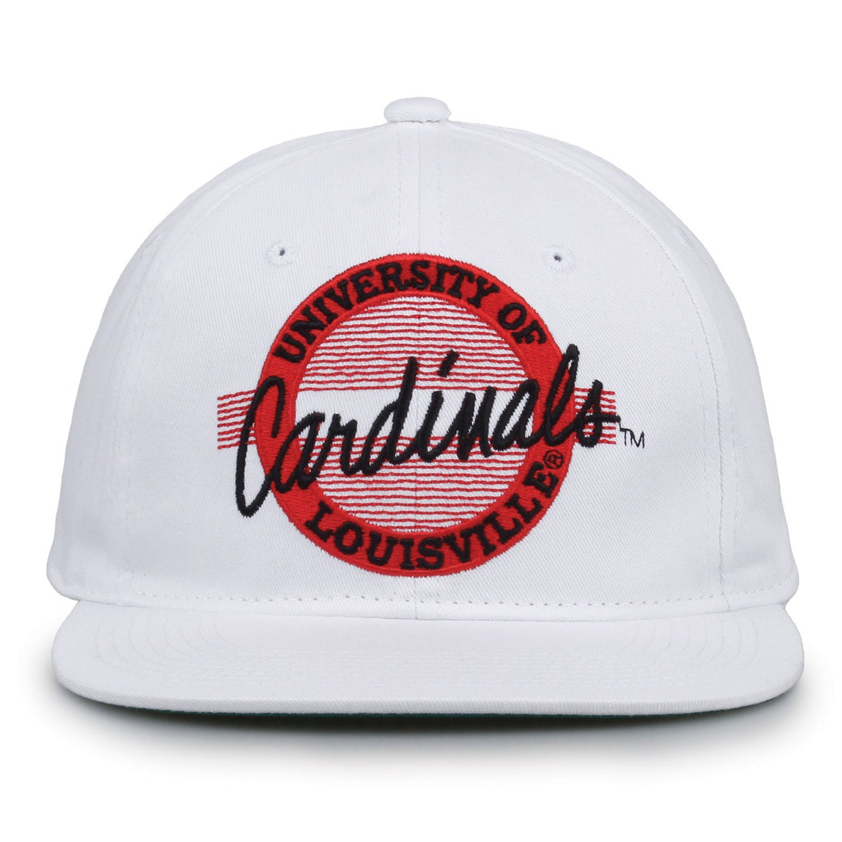 Louisville Cardinals Retro Circle Snapback - White, front view