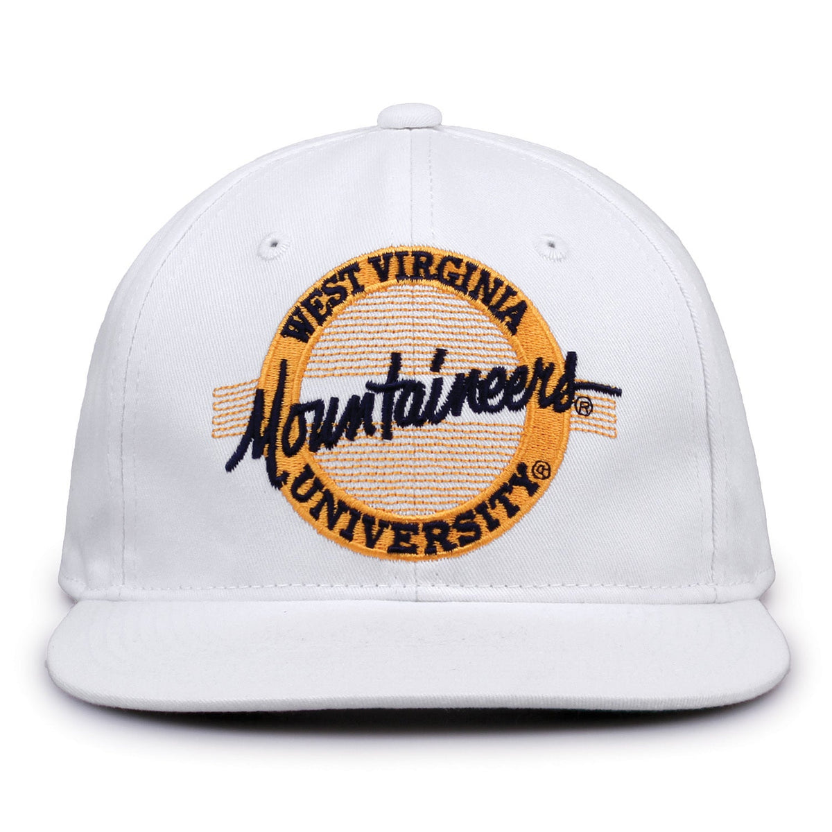 West Virginia Mountaineers Retro Circle Snapback - White, front view