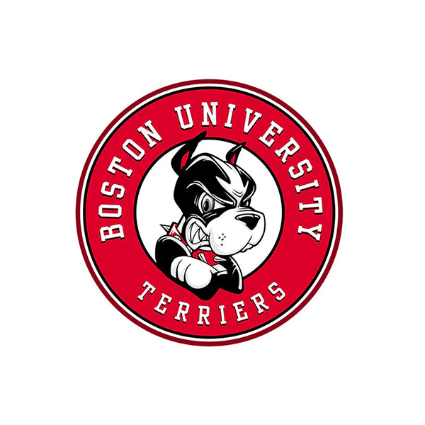 Boston University Terriers logo with a dog mascot on a white background