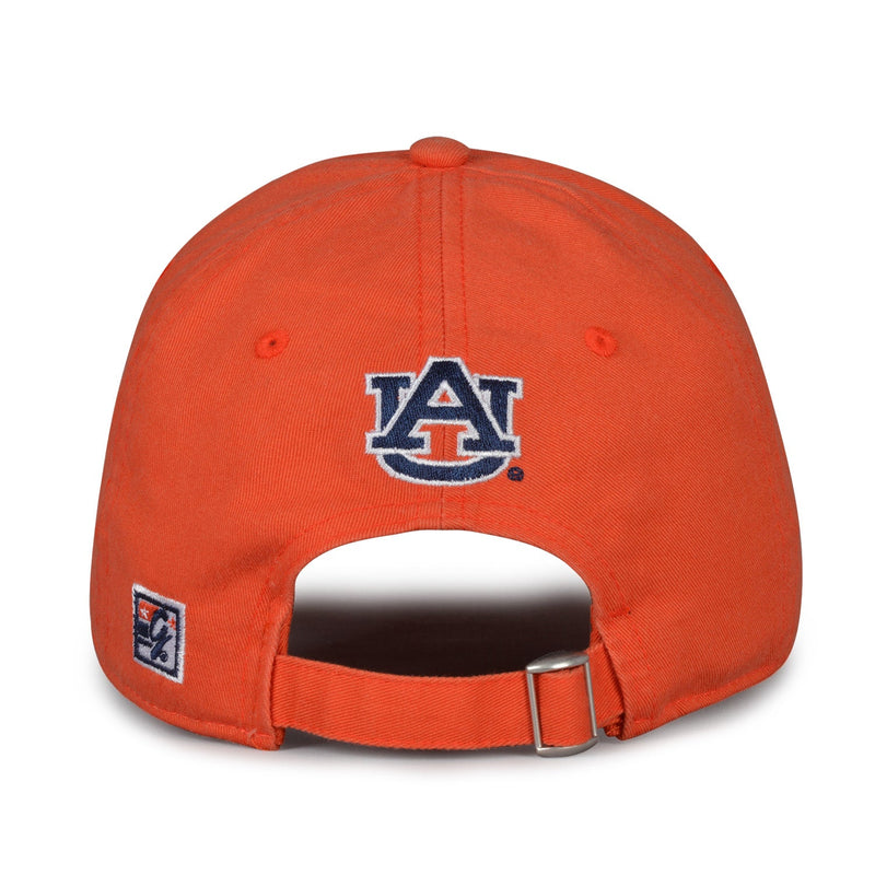 Auburn Tigers Dad Cap in orange, rear view showing embroidered AU logo and adjustable buckle strap