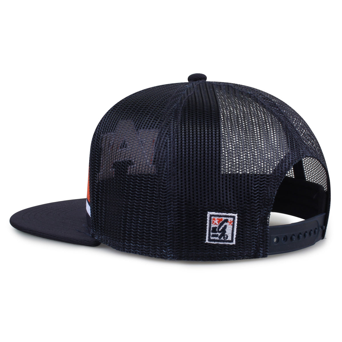 Auburn University Class of '92 trucker hat, angled rear view showing mesh panels and snapback closure