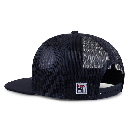 University of Connecticut (UConn) Class of '92 trucker hat, angled rear view showing mesh panels and snapback closure