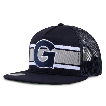 Georgetown University Class of '92 trucker hat, angled front view showing embroidered logo and mesh side