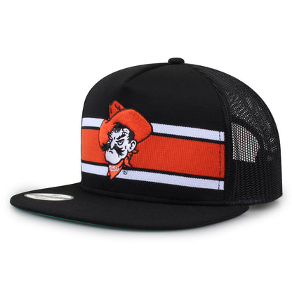 Oklahoma State University Class of '92 trucker hat, angled front view showing embroidered logo and mesh side