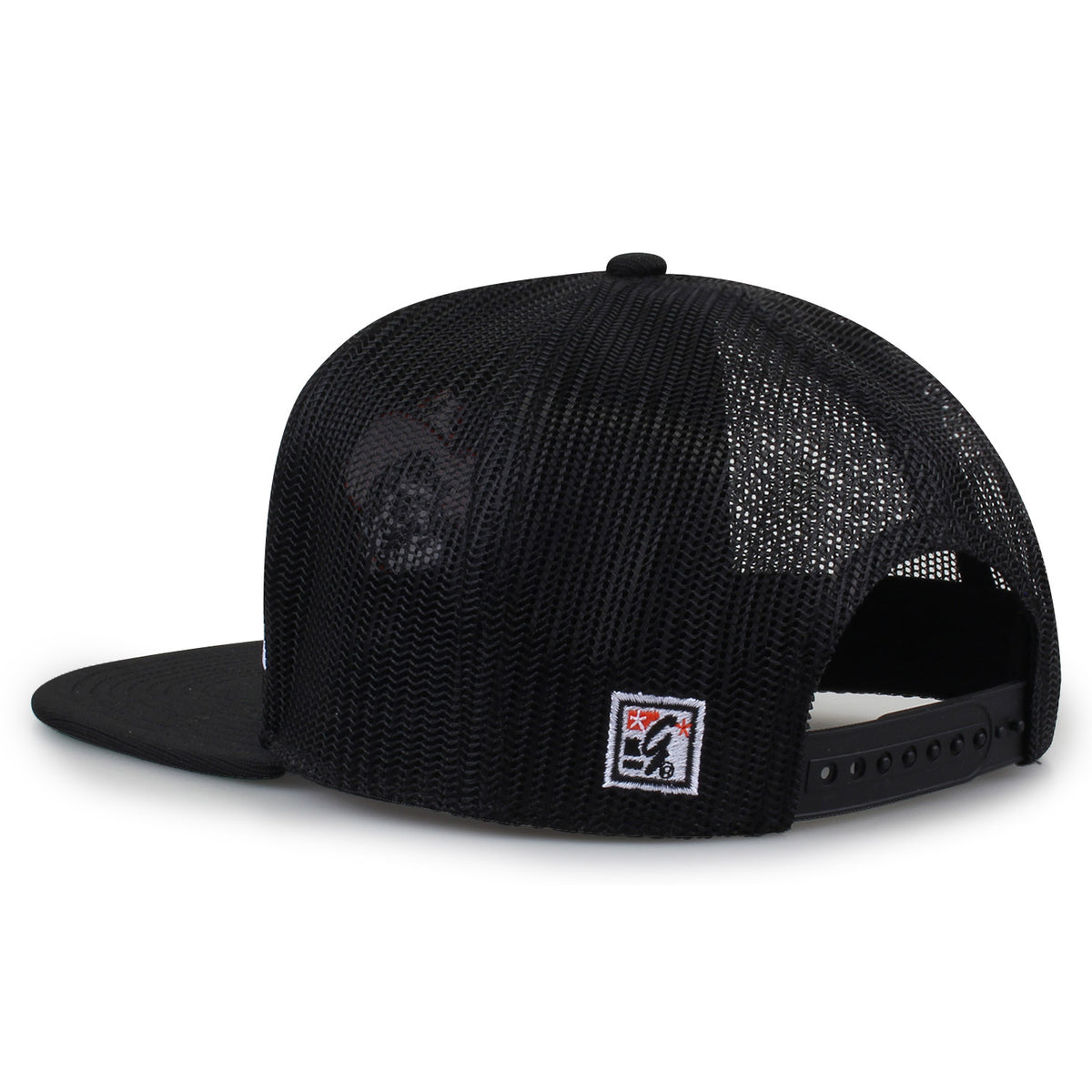 Oklahoma State University Class of '92 trucker hat, angled rear view showing mesh panels and snapback closure