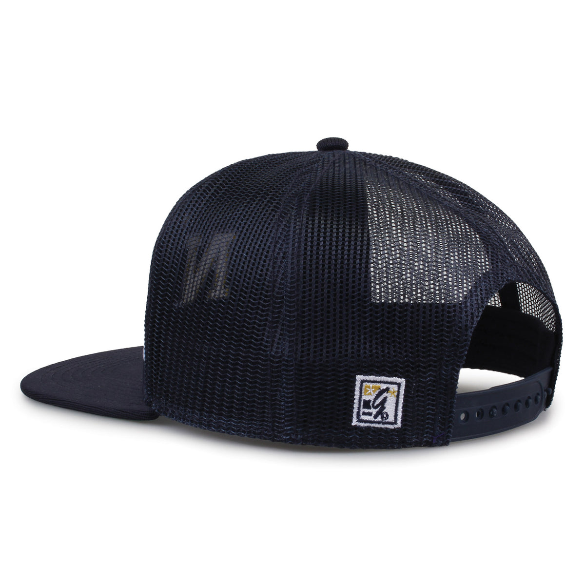 United States Naval Academy (Navy) Class of '92 trucker hat, angled rear view showing mesh panels and snapback closure