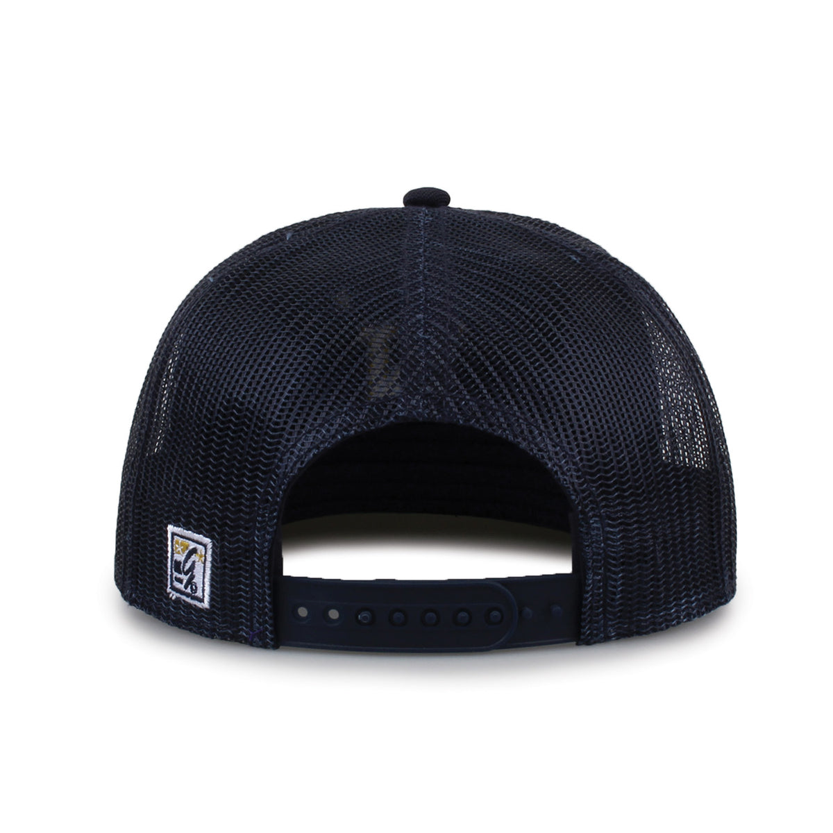 United States Naval Academy (Navy) Class of '92 trucker hat, rear view of mesh back and adjustable snapback closure