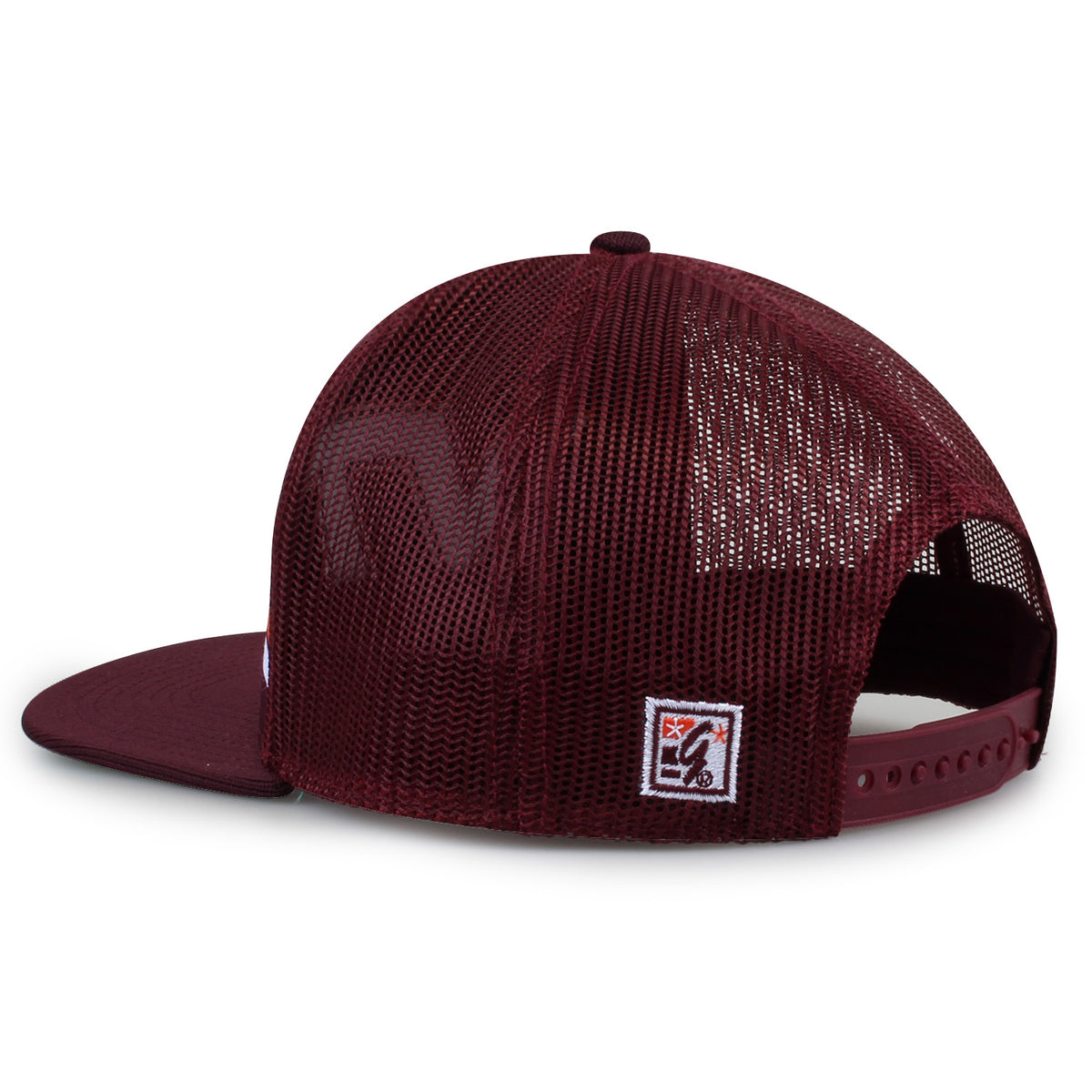 Virginia Tech Class of '92 trucker hat, angled rear view showing mesh panels and snapback closure