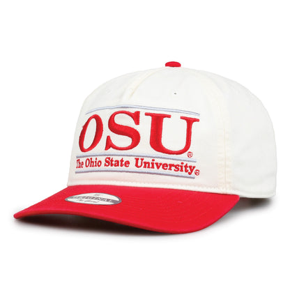 Ohio State Original Bar snapback hat showing embroidered front design and curved brim, angled view