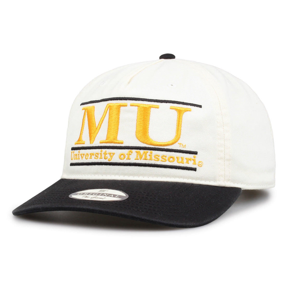 Missouri Original Bar snapback hat showing embroidered front design and curved brim, angled view