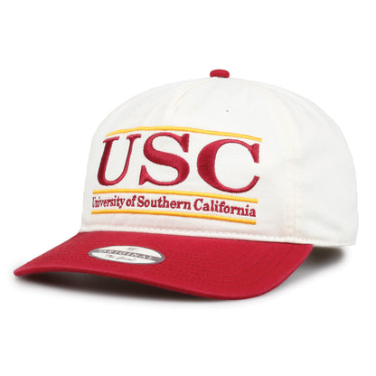 Southern Cal Original Bar snapback hat showing embroidered front design and curved brim, angled view