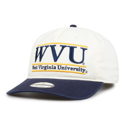 West Virginia Original Bar snapback hat showing embroidered front design and curved brim, angled view
