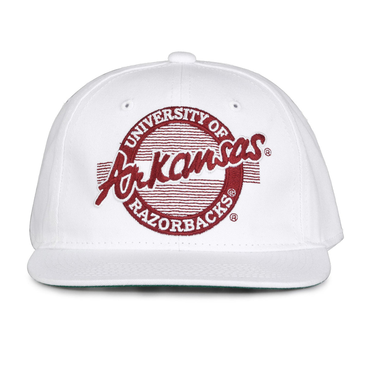 Arkansas Razorbacks Retro Circle Snapback - White, front view