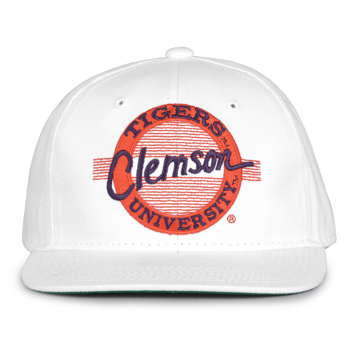 Clemson Tigers Retro Circle Snapback - White, front view