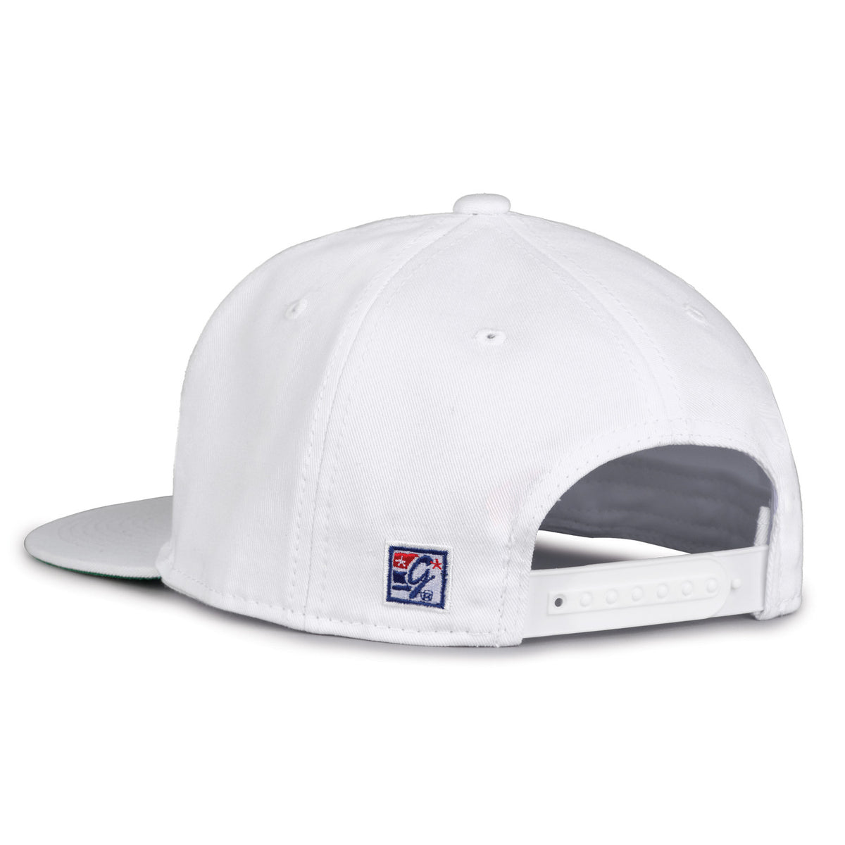 LSU Retro Circle snapback hat in white, rear view showing the adjustable snap closure