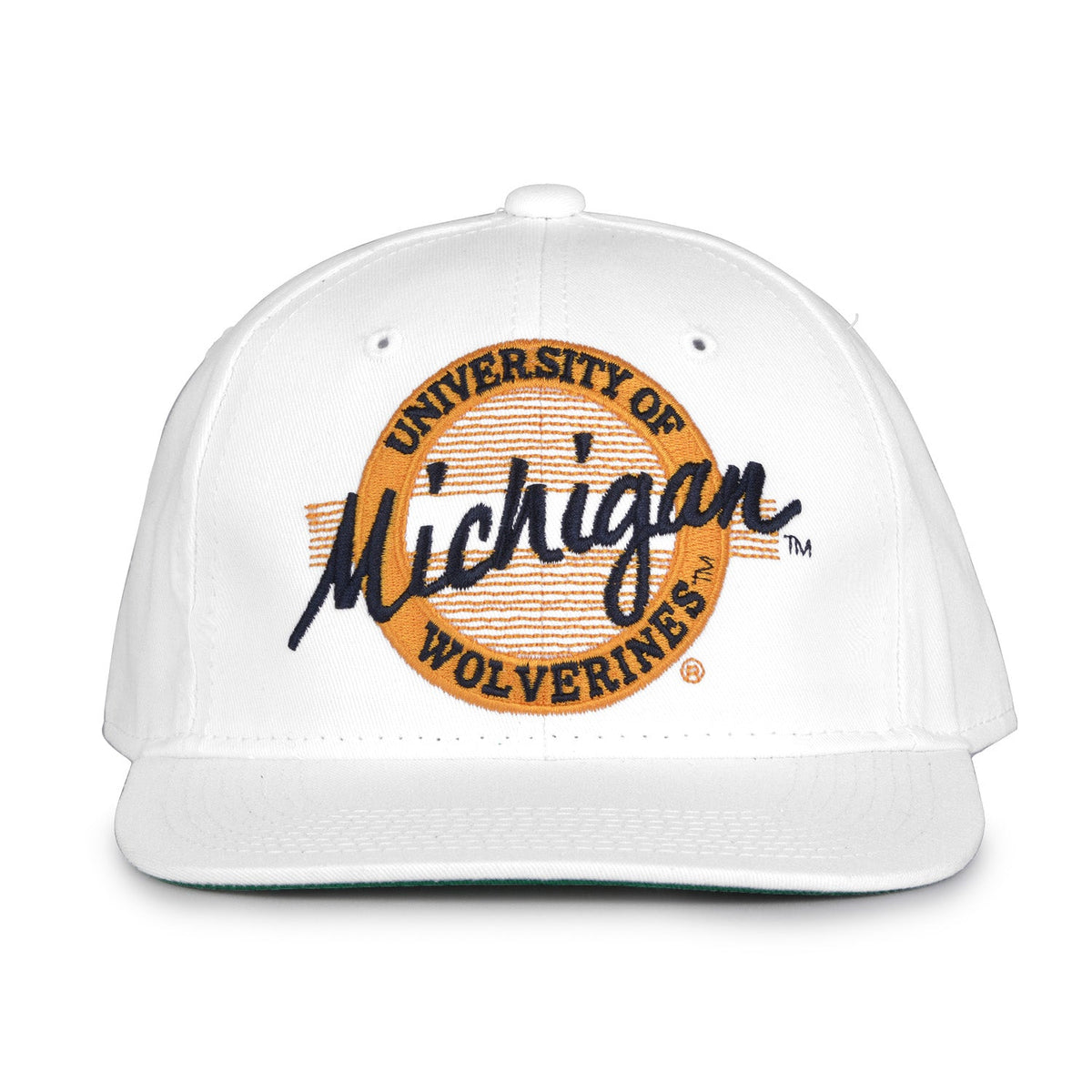 Michigan Wolverines Retro Circle Snapback - White, front view