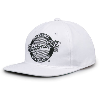 Michigan State Retro Circle snapback hat in white, angled view