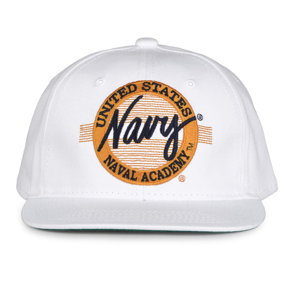 Navy Retro Circle Snapback - White