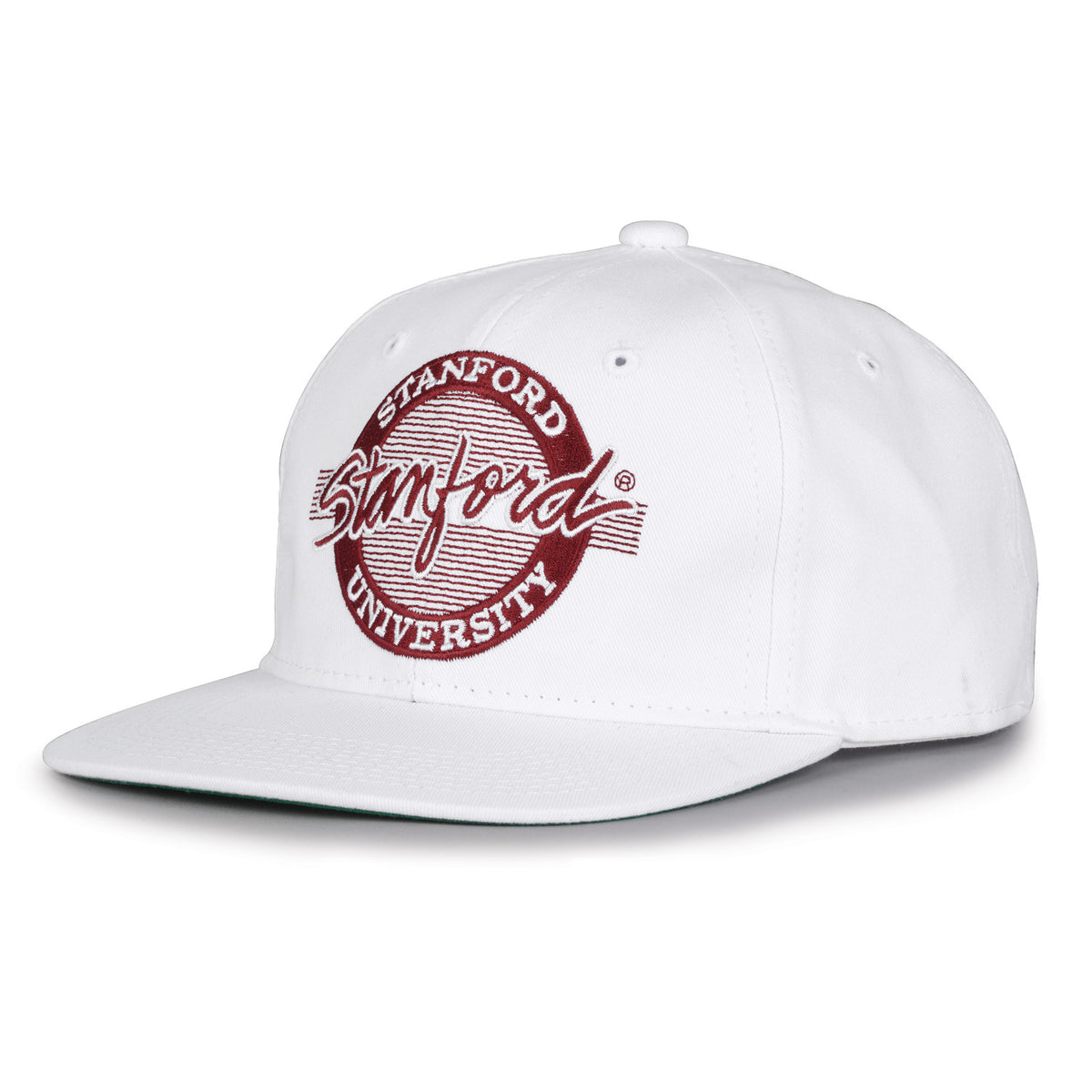 Stanford Retro Circle snapback hat in white, angled view