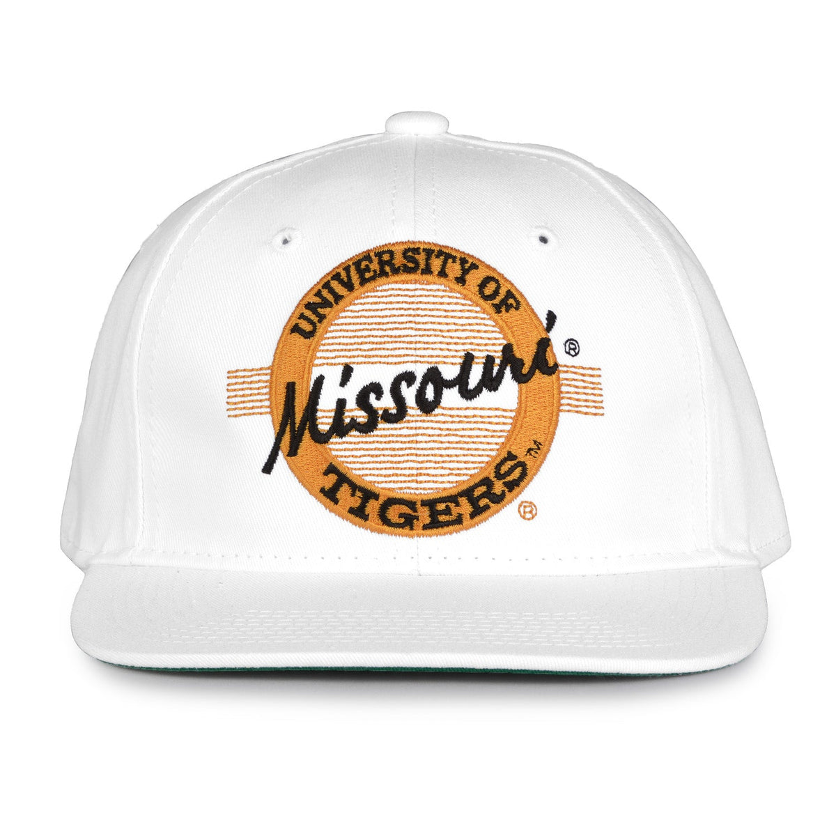Missouri Tigers Retro Circle Snapback - White, front view