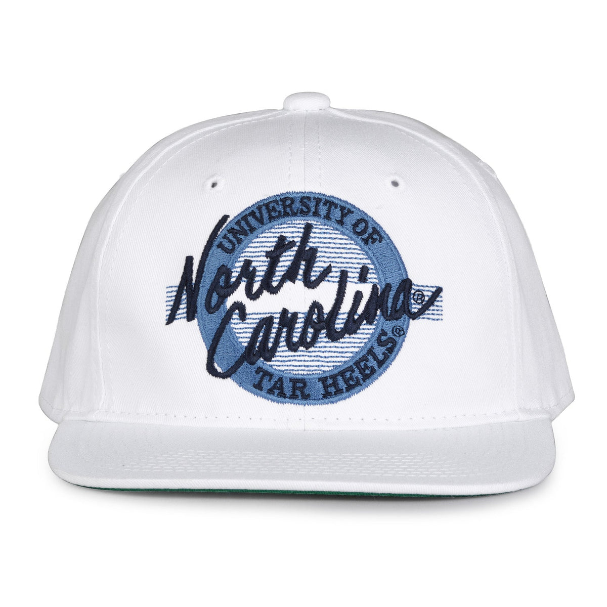 North Carolina Tar Heels Retro Circle Snapback - White, front view
