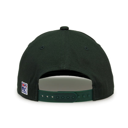 Baylor Retro Circle snapback hat in dark green, straight rear view showing the adjustable snap closure