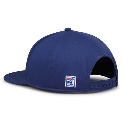 Duke Retro Circle snapback hat in royal blue, rear view showing the adjustable snap closure