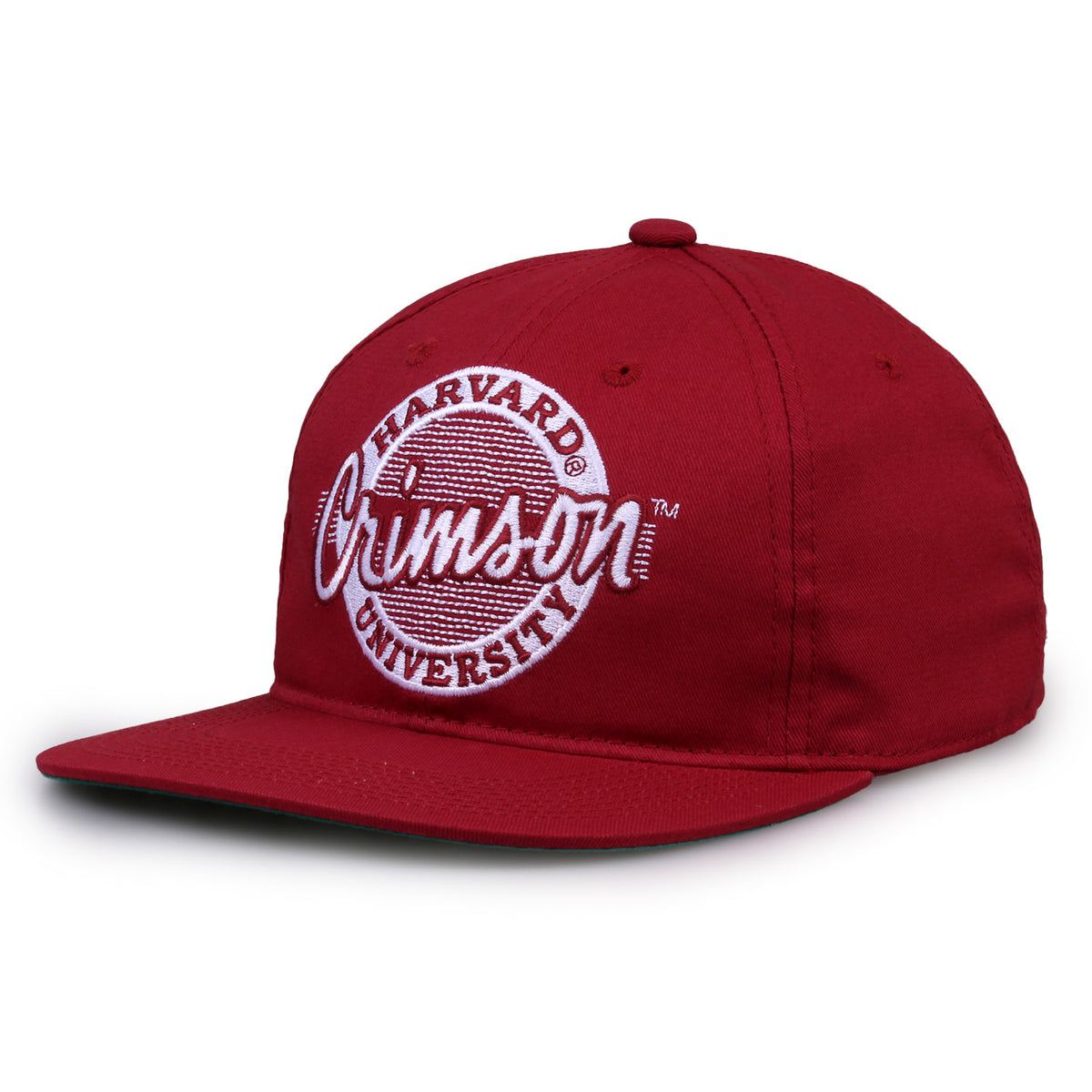 Harvard Retro Circle snapback hat in red, angled view