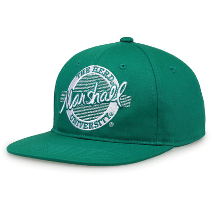 Marshall Retro Circle snapback hat in green, angled view