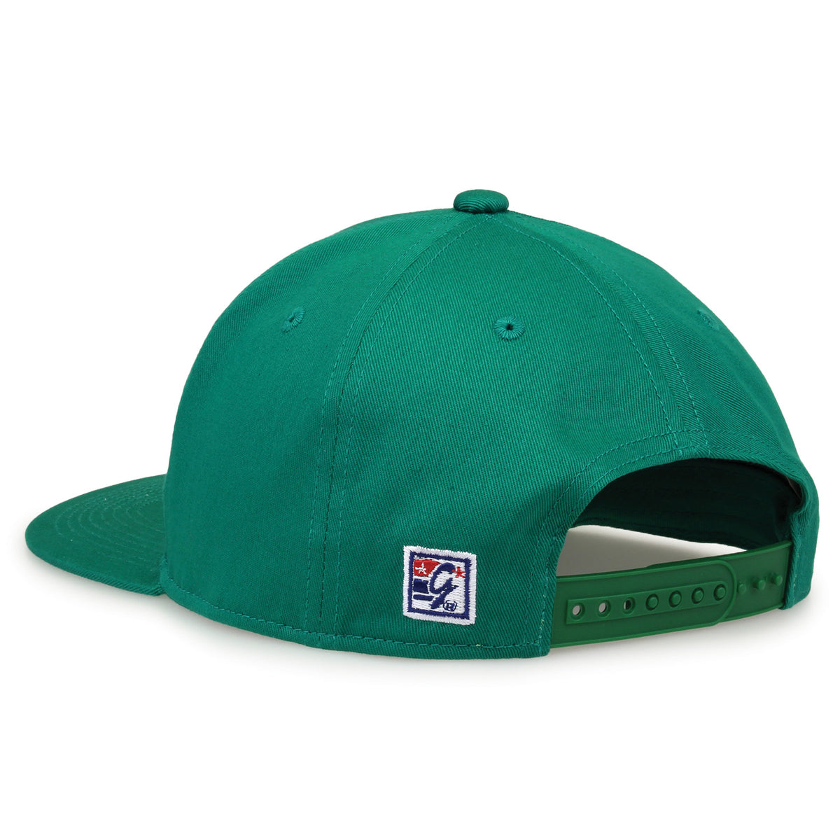 Marshall Retro Circle snapback hat in green, rear view showing the adjustable snap closure