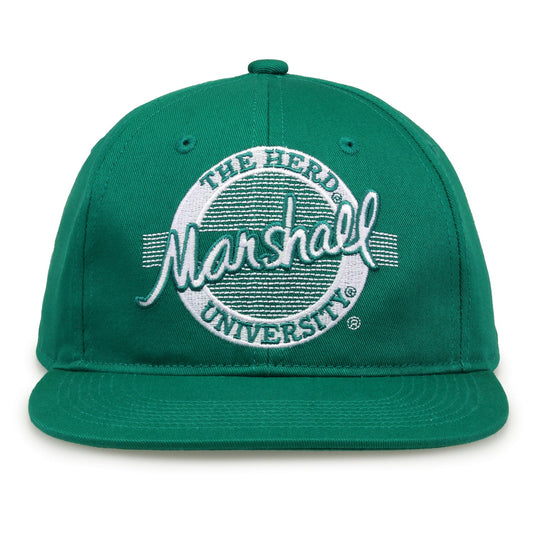 Marshall Thundering Herd Retro Circle Snapback - Green, front view