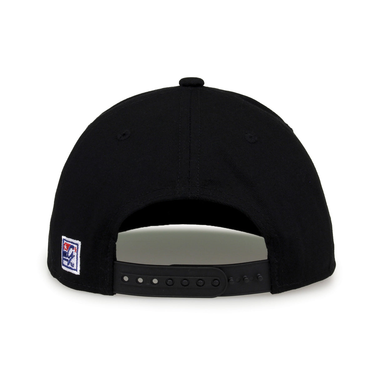 UCF Retro Circle snapback hat in black, straight rear view showing the adjustable snap closure