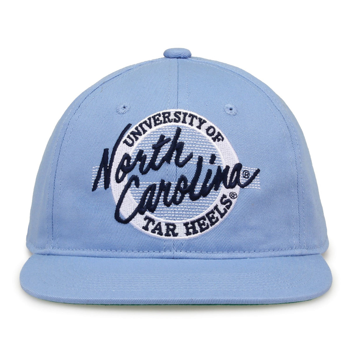 North Carolina Tar Heels Retro Circle Snapback - Carolina Blue, front view