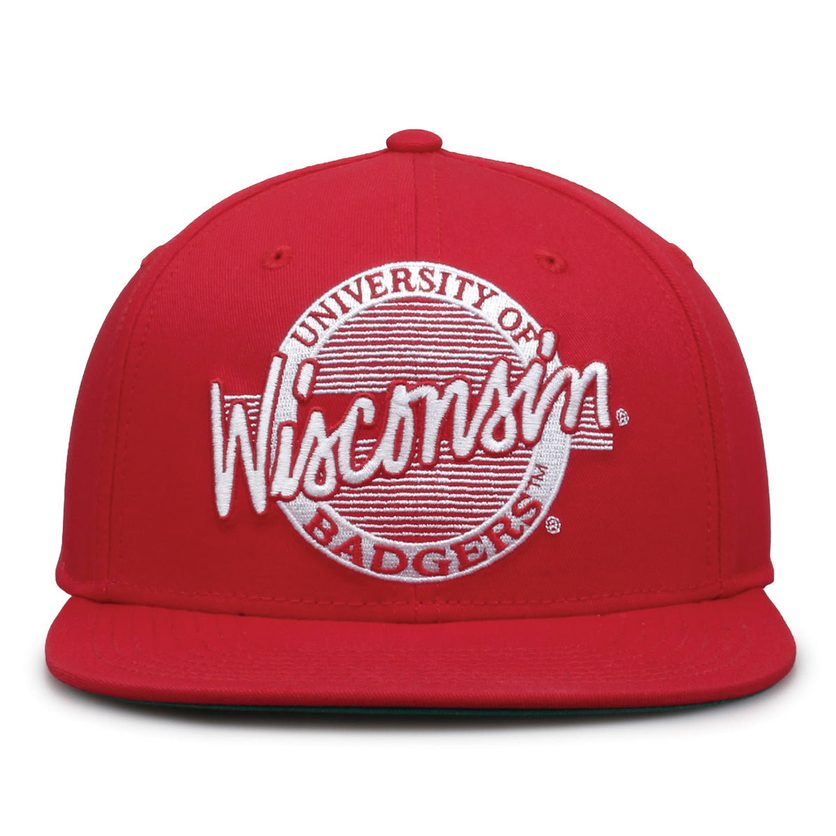 Wisconsin Badgers Retro Circle Snapback hat in red, front view