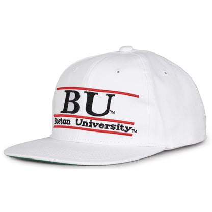 Boston Retro Bar snapback hat in white, angled view