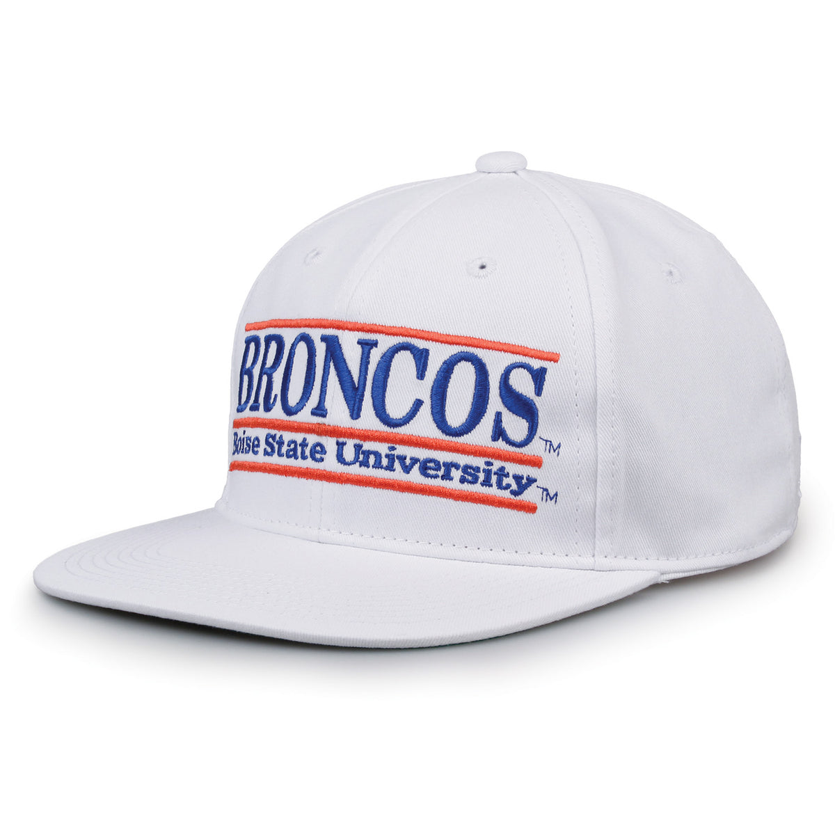Boise State Retro Bar snapback hat in white, angled view