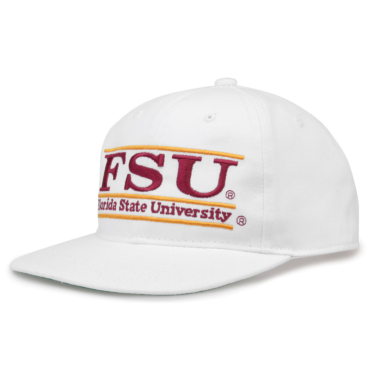 Florida State Retro Bar snapback hat in white, angled view
