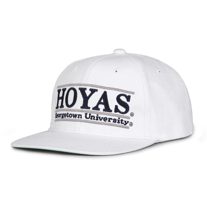 Georgetown Retro Bar snapback hat in white, angled view