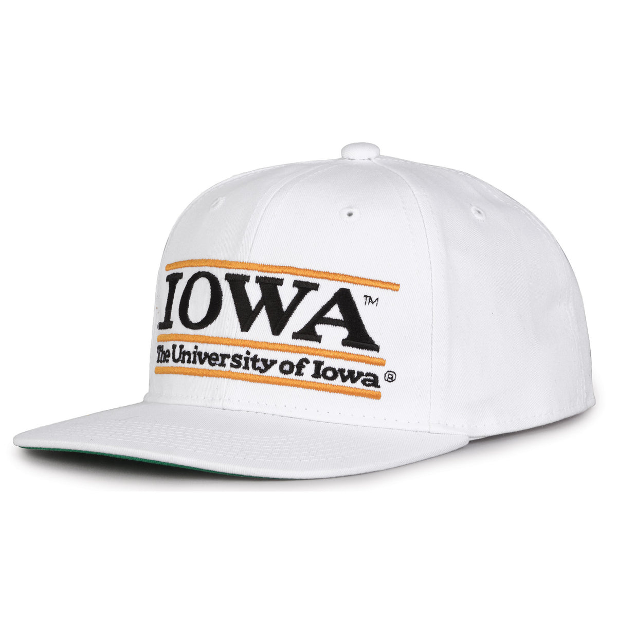 Iowa Retro Bar snapback hat in white, angled view