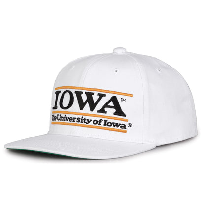 Iowa Retro Bar snapback hat in white, angled view