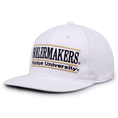 Purdue Retro Bar snapback hat in white, angled view