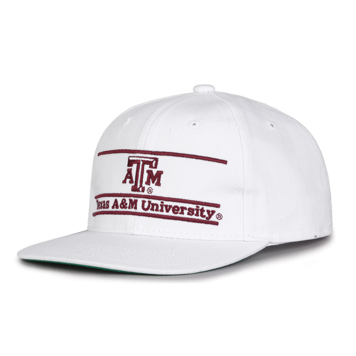 Texas A&M Retro Bar snapback hat in white, angled view
