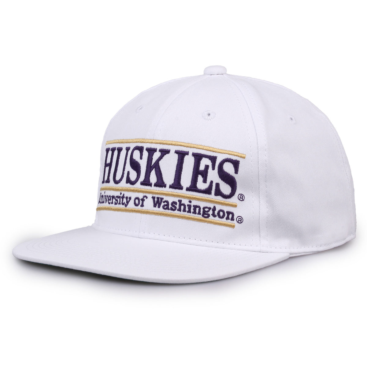 Washington Retro Bar snapback hat in white, angled view