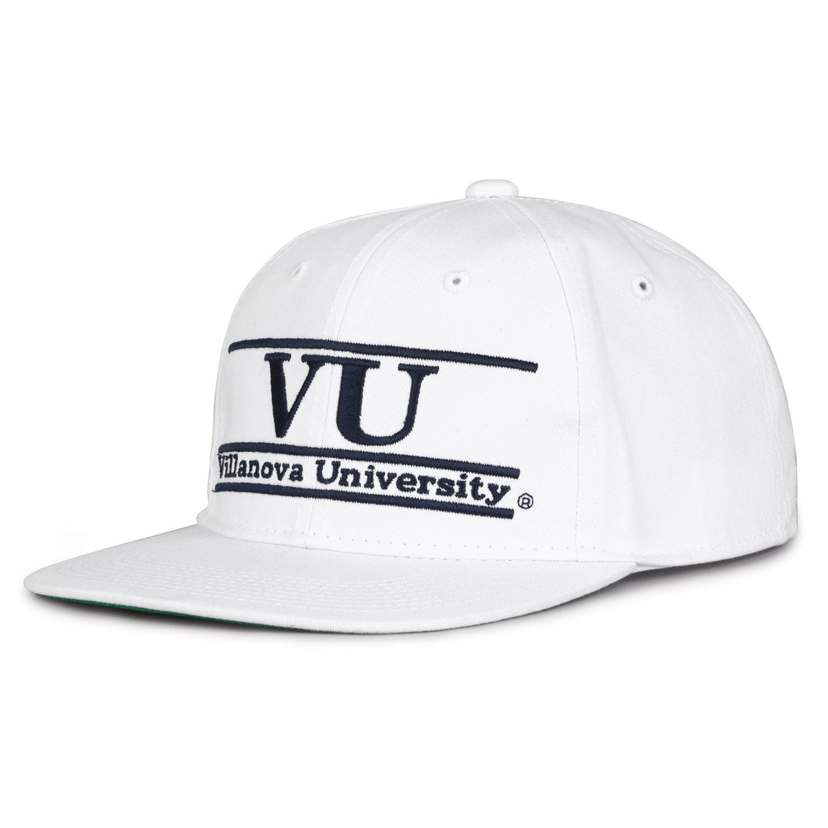 Villanova Retro Bar snapback hat in white, angled view