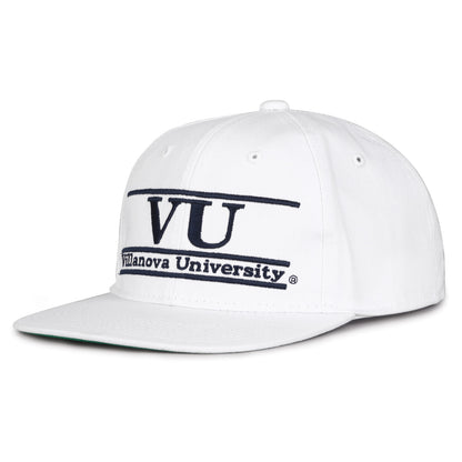 Villanova Retro Bar snapback hat in white, angled view